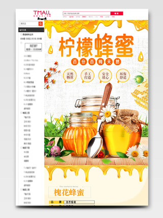 橙色小清新夏季美食节柠檬蜂蜜详情页模板新疆美食